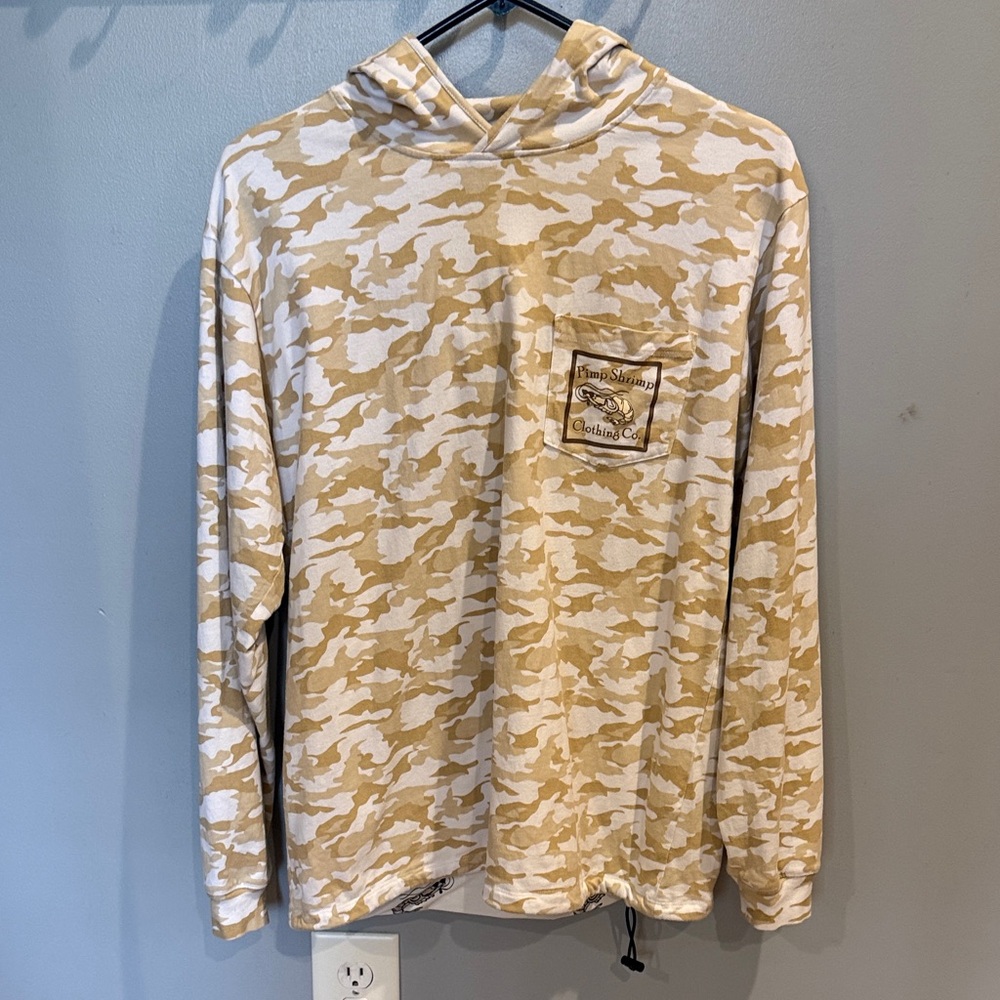 Pimp Shrimp Men's Beige & White Camo Hooded Long Sleeve Shirt